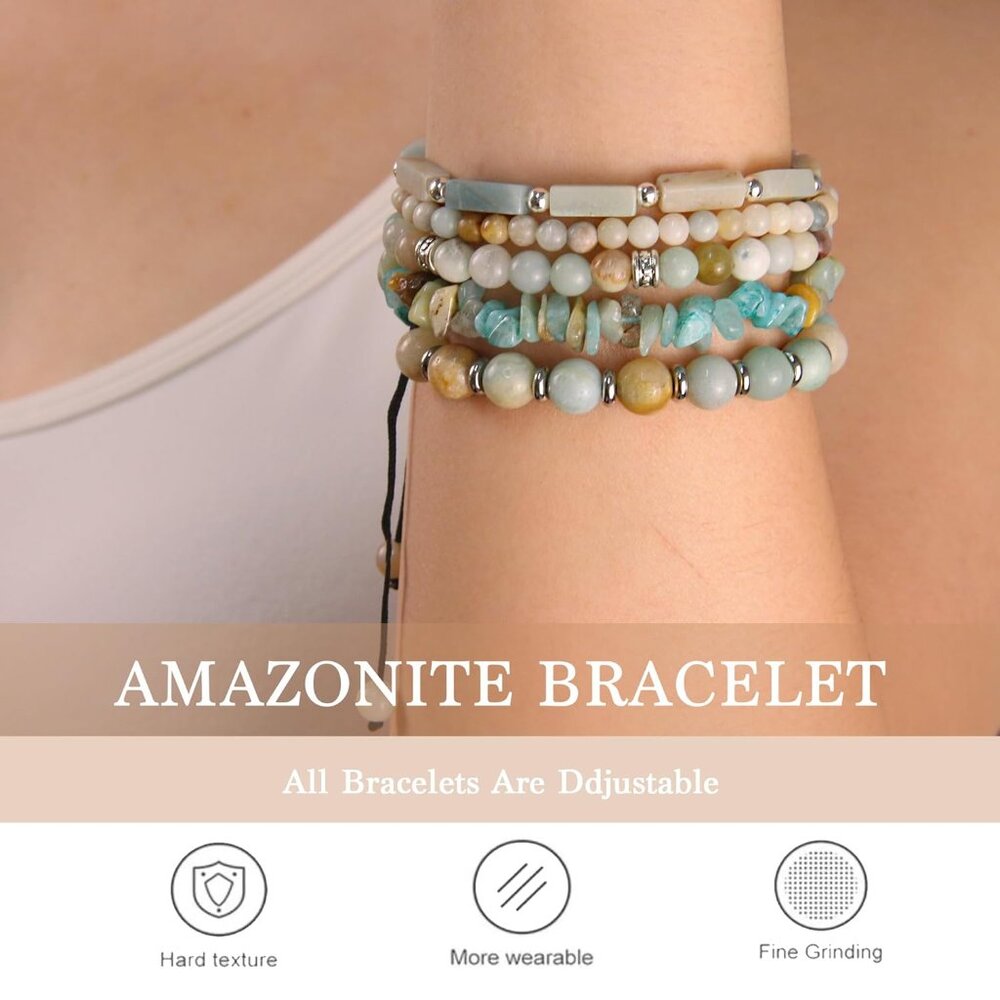 Adjustable 5-Piece Amazonite Beaded Bracelet Set … - image 2